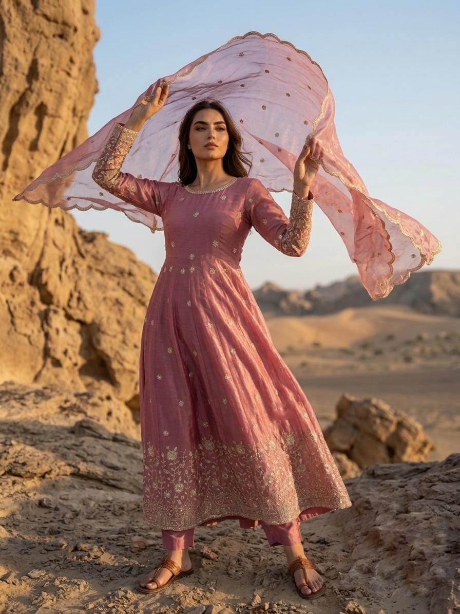 Fendy Silk Embroidered Sequin Straight Salwar Set